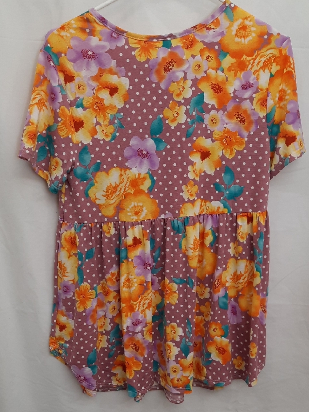 Lime N Chili's Girls' Purple Floral Polka Dot Short Sleeve Top - Size M - Picture 11 of 11